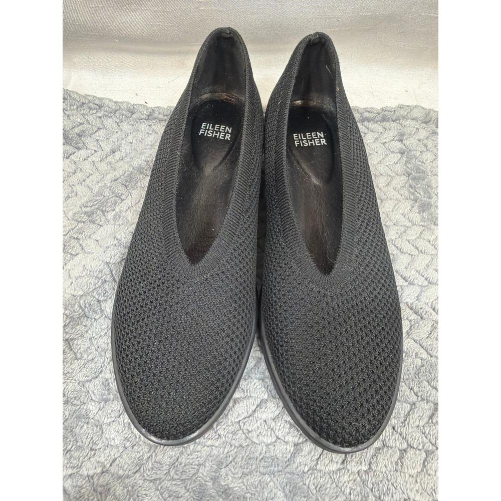 Eileen Fisher Black Stretch Knit Loafers Womens 7 Slip On Comfort Shoes Minimal